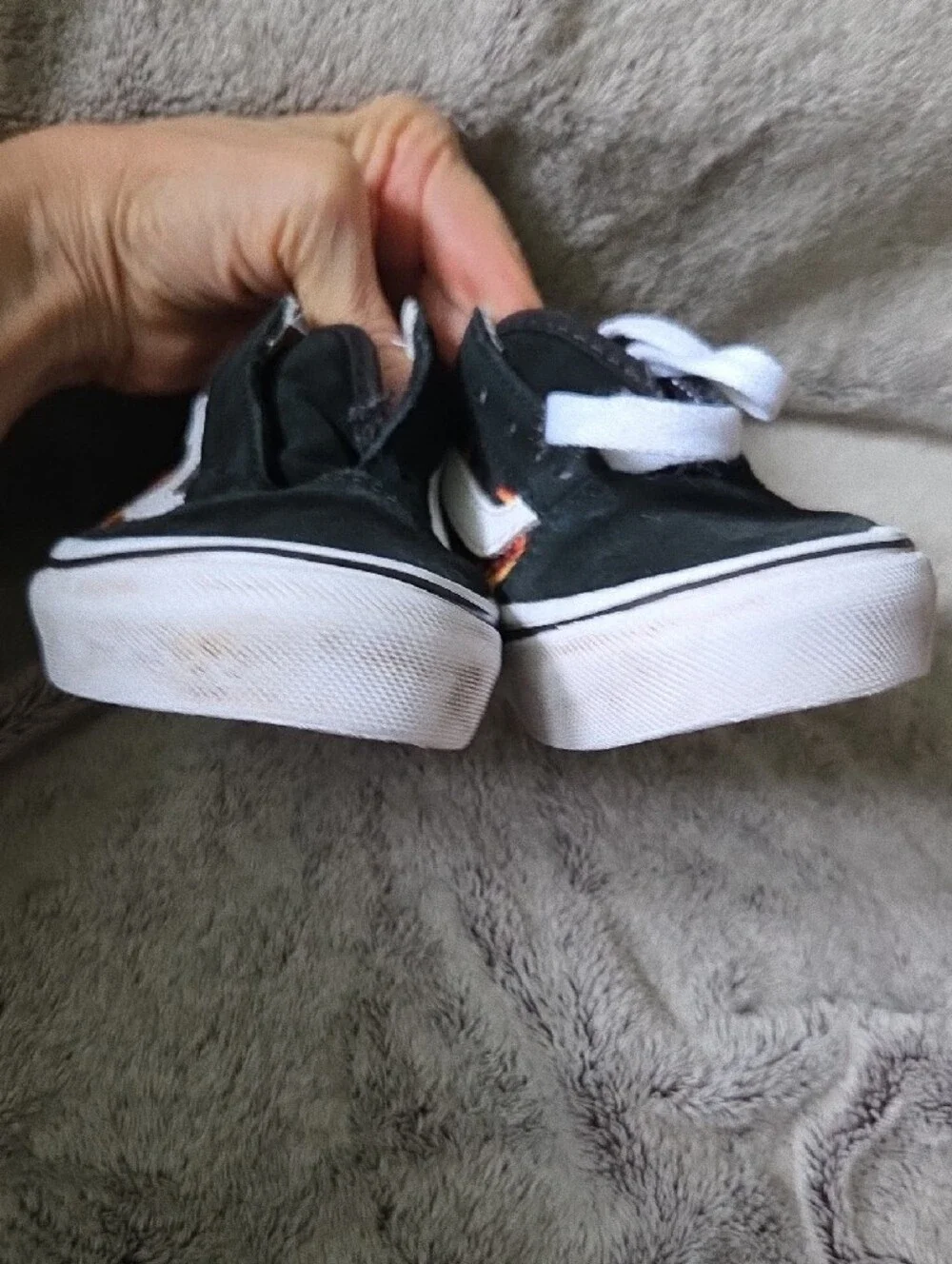 Vans Kids 13c Old Skool Black Sneakers with Orange Flame Print